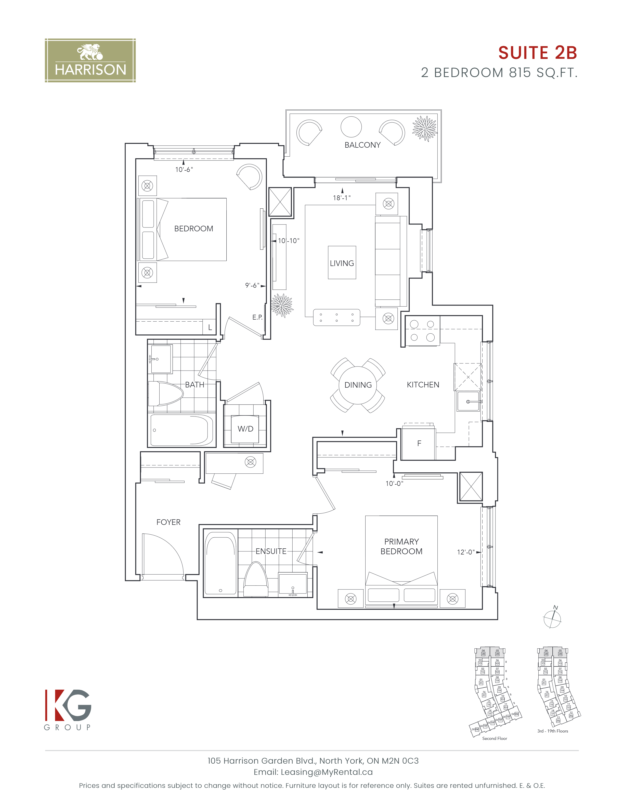 Floor plan for 2 beds, 2 baths, 815 sqft